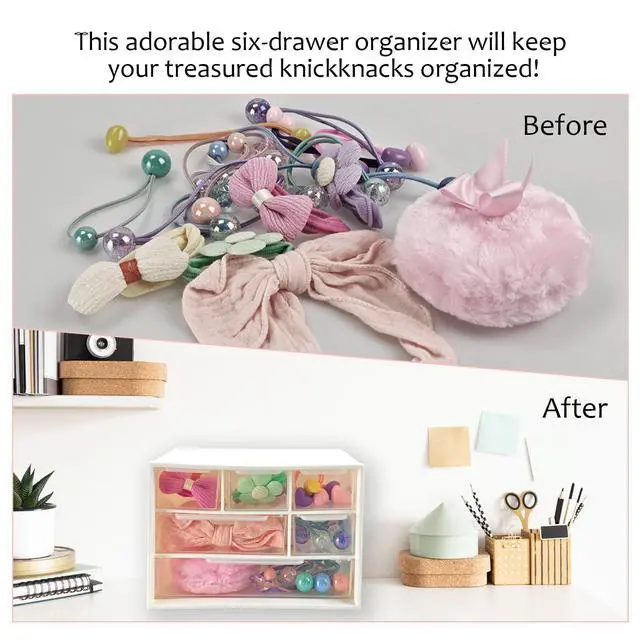 Alt view image 5 of 7 - Mini Desk Drawer Organizer with 6 Clear Drawers - 7" x 3.9" x 4.7" Small Plastic Storage Box for Office, Classroom, Crafts, and Home Desktop Organization