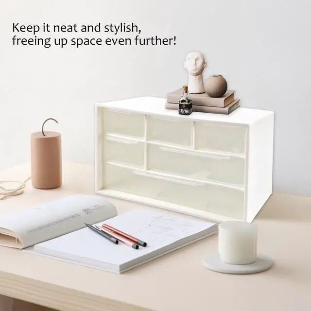 Alt view image 6 of 7 - Mini Desk Drawer Organizer with 6 Clear Drawers - 7" x 3.9" x 4.7" Small Plastic Storage Box for Office, Classroom, Crafts, and Home Desktop Organization