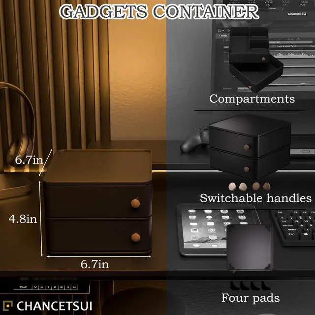 Alt view image 5 of 6 - Black desk organizer for men: Multi function countertop container for gaming desk, workstation, bathroom storage, square storage box for black aesthetic