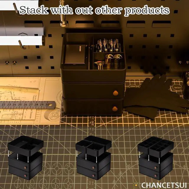 Alt view image 6 of 6 - Black desk organizer for men: Multi function countertop container for gaming desk, workstation, bathroom storage, square storage box for black aesthetic