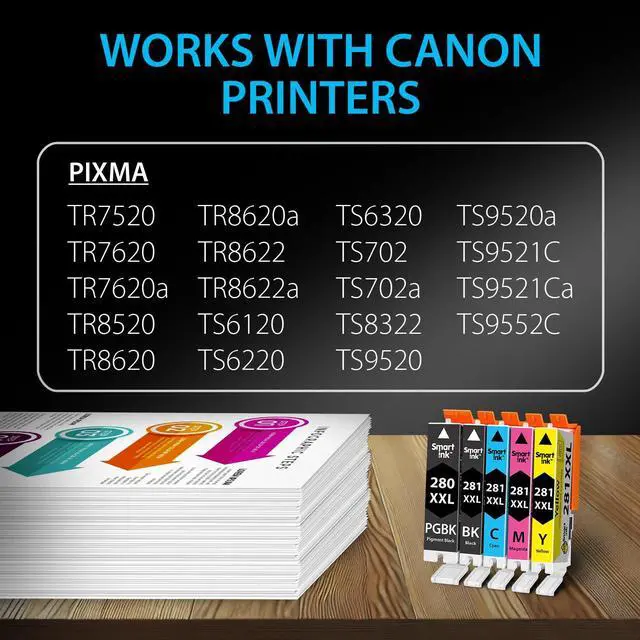Alt view image 2 of 7 - Compatible Ink Cartridges Replacement for Canon 281 280 PGI-280XXL CLI-281XXL (5 Combo Pack) to use with Canon Printers Pixma TR8520 TS9120 TS6120 TR8620 TR8620a TS6320 TR7520 PGBK/BK/C/M/Y