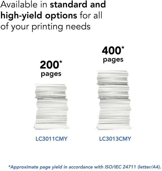 Alt view image 3 of 5 - Printer LC3011Y Single Pack Standard Cartridge Yield Up to 200 Pages LC3011 Ink Yellow