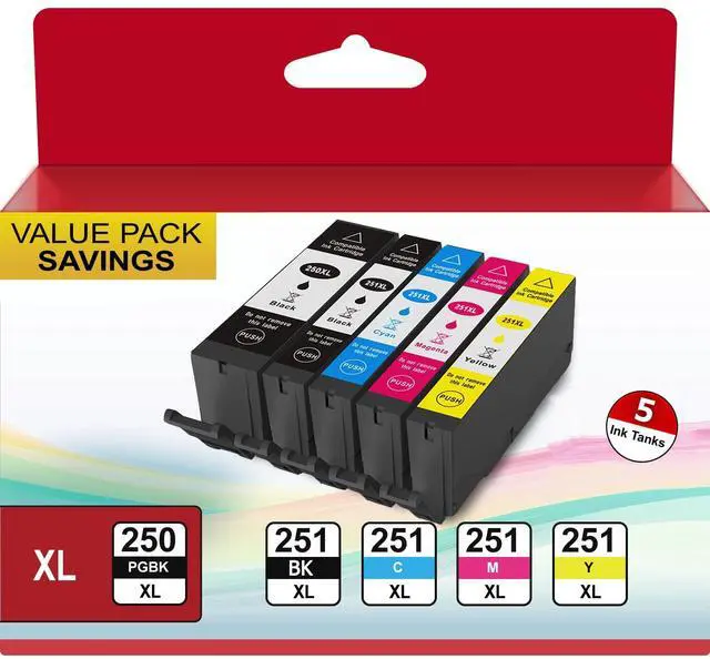 Main image of PGI-250XL CLI-251XL Compatible for Canon 250 and 251 Ink Cartridges Work with Canon PIXMA MX922 MX920 IX6820 MG5520 MG7520 IP8720 MG6620 (PGBK Black Cyan Magenta Yellow, 5-Pack)