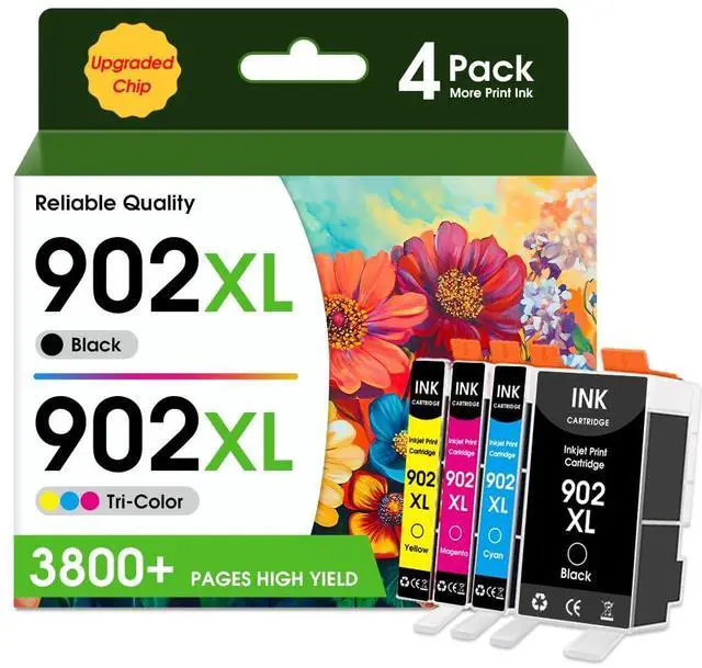 Main image of 902XL Ink Cartridges Replacement for HP 902XL HP902 Ink Cartridges Combo Pack Compatible for HP OfficeJet Pro 6960 6950 6958 6970 6962 6975 6954 6951 6956 6961 6963(BK/C/M/Y, 4Pack)