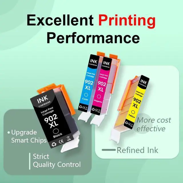 Alt view image 5 of 7 - 902XL Ink Cartridges Replacement for HP 902XL HP902 Ink Cartridges Combo Pack Compatible for HP OfficeJet Pro 6960 6950 6958 6970 6962 6975 6954 6951 6956 6961 6963(BK/C/M/Y, 4Pack)