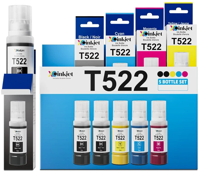 Main image of T522 Ink Refill Bottles Replacement for 522 ET-2800 ET-4800 ET-2400 ET-2903 ET-2803 ET-2980 ET-4950 ET-15000 ET-2988 ET-2410 ET-4903 ET-2900 ET-2720 Eco Tank Printer (2BK C M Y)