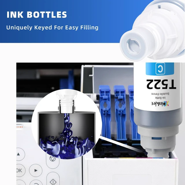 Alt view image 6 of 7 - T522 Ink Refill Bottles Replacement for 522 ET-2800 ET-4800 ET-2400 ET-2903 ET-2803 ET-2980 ET-4950 ET-15000 ET-2988 ET-2410 ET-4903 ET-2900 ET-2720 Eco Tank Printer (2BK C M Y)