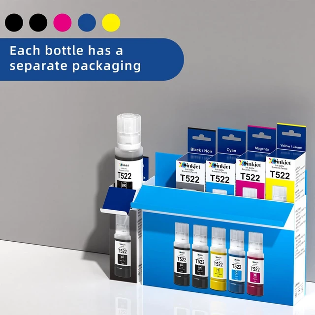 Alt view image 7 of 7 - T522 Ink Refill Bottles Replacement for 522 ET-2800 ET-4800 ET-2400 ET-2903 ET-2803 ET-2980 ET-4950 ET-15000 ET-2988 ET-2410 ET-4903 ET-2900 ET-2720 Eco Tank Printer (2BK C M Y)
