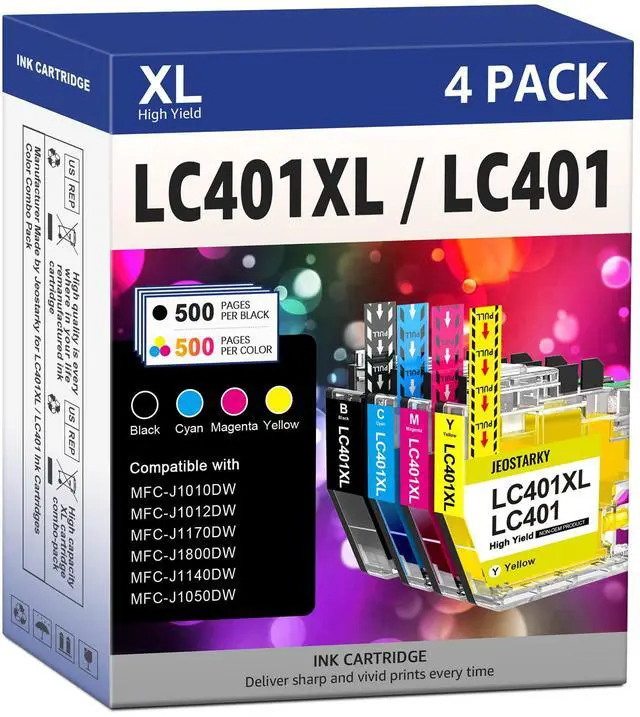 Main image of LC401XL Ink Cartridges Compatible for Brother Ink Cartridges LC401 LC401XL for Brother MFC-J1010DW MFC-J1012DW MFC-J1170DW MFC-J1800DW Printer Ink (Black Cyan Magenta Yellow, 4 Pack)