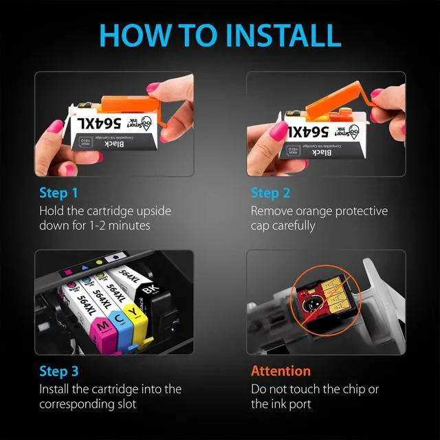 Alt view image 7 of 7 - Compatible Ink Cartridge Replacement for HP 564 XL 564XL High Yield (4 Combo Pack) for DeskJet 3520 3522 Photosmart 7520 6520 5520 7525 5514 7510 OfficeJet 4620 Printers