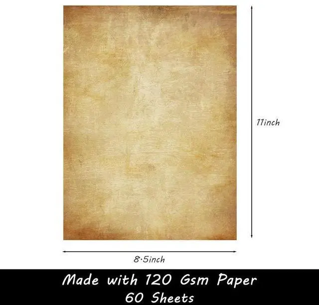 Alt view image 4 of 7 - Vintage Stationery Paper 60 Sheets, 8.5" x 11" Letter Size, Double-Sided Aged Antique Printer Paper for Writing, Invitations, Certificates, Diplomas, Awards, Resumes, Crafts
