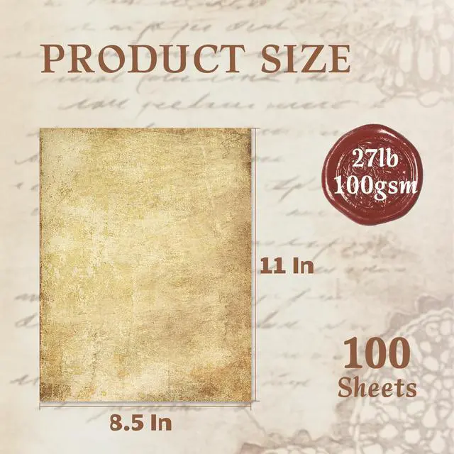 Alt view image 2 of 7 - Vintage Stationery Paper, Parchment Printer Paper 8.5 x 11, 100 Sheets Aged Stationery for Letter Writing, Certificates, Diplomas, Resumes, Crafts100 GSM