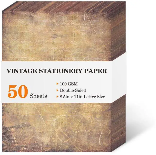 Main image of Vintage Printer Paper,Stationery Paper 8.5 x 11,Antique Old Fashion Looking Classic Aged Look Designs Paper for Writing Letters Scroll Printing Typewriter Resume Map,50 Sheets Brown