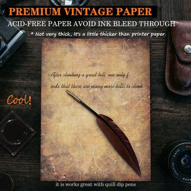 Alt view image 3 of 6 - Vintage Printer Paper,Stationery Paper 8.5 x 11,Antique Old Fashion Looking Classic Aged Look Designs Paper for Writing Letters Scroll Printing Typewriter Resume Map,50 Sheets Brown