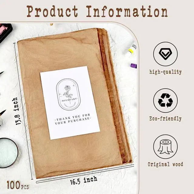 Alt view image 2 of 7 - 100 Sheets Gampi Rice Paper, 13.8x16.5, Handmade Antique Translucent Art Paper, Thin Yet Strong Fiber for Chinese Calligraphy, Painting, Decoupage, Collage and Junk Journaling