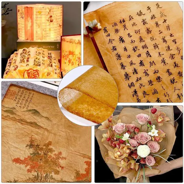 Alt view image 4 of 7 - 100 Sheets Gampi Rice Paper, 13.8x16.5, Handmade Antique Translucent Art Paper, Thin Yet Strong Fiber for Chinese Calligraphy, Painting, Decoupage, Collage and Junk Journaling
