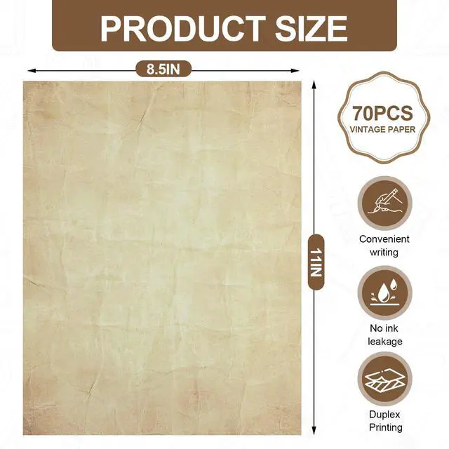Alt view image 2 of 7 - 70PCS Vintage Paper 8.5 x 11 in Parchment Paper for Writing Letter writing paper, Decorative Printer Paper for Invitation, Letter, Resume, Award, Diploma, Art, Craft, Certificate Antique Paper