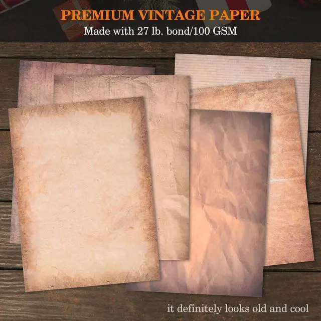 Alt view image 4 of 7 - 48 Sheets Antique Paper - Classic Aged Vintage Paper - Old Looking Writing Letter Scrapbook Paper,Decorative Printer Paper for Invitation Art Craft Certificate A4