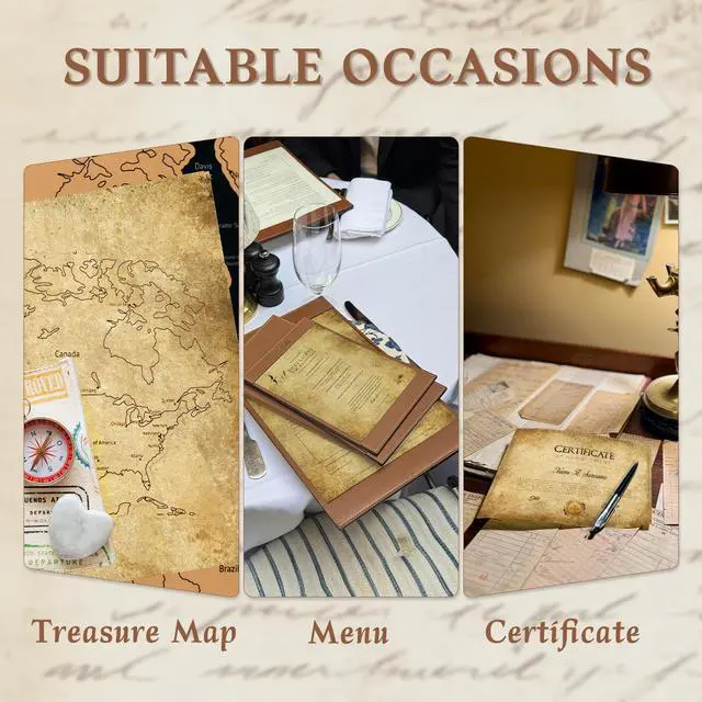 Alt view image 6 of 7 - 100 Sheets Vintage Paper, Parchment Paper for Printing, Aged Stationery for Letter Writing, Certificates, Scrapbook, Resumes, Crafts100 GSM