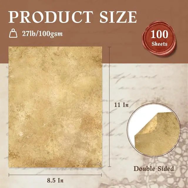 Alt view image 2 of 7 - Vintage Paper Parchment Paper for Writing, 100 Sheets Old Looking Stationery Paper for Certificates, Scrapbook, Resumes, Crafts100 GSM