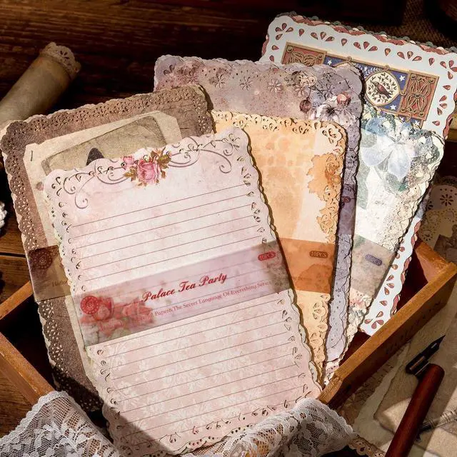 Alt view image 2 of 7 - Vintage Lace-Edged Scrapbook Paper Set - 60 Sheets Retro Paper 4.9x6.9 Inch Shabby Chic Stationery for Journals, Letter Writing Scrapbooking, Planner Bullet Junk, Collage & DIY Gifts