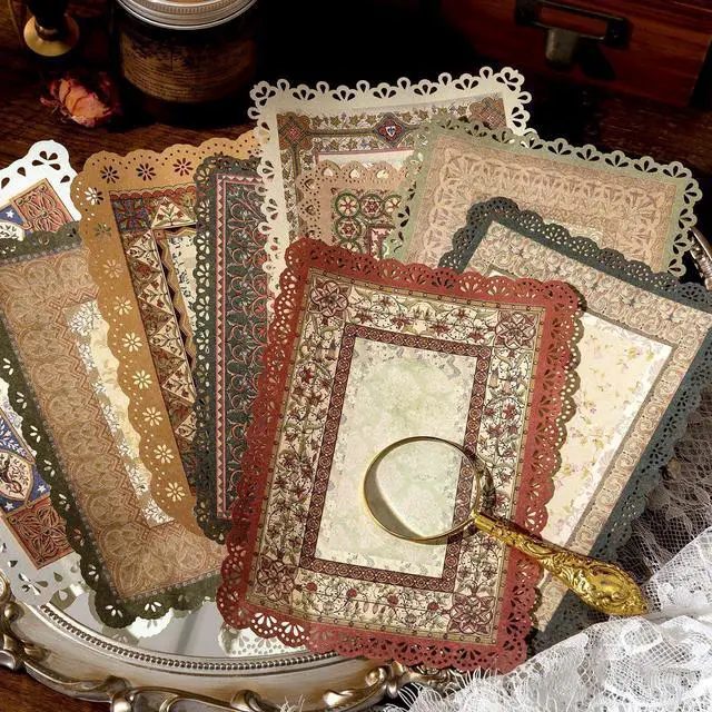 Alt view image 3 of 7 - Vintage Lace-Edged Scrapbook Paper Set - 60 Sheets Retro Paper 4.9x6.9 Inch Shabby Chic Stationery for Journals, Letter Writing Scrapbooking, Planner Bullet Junk, Collage & DIY Gifts
