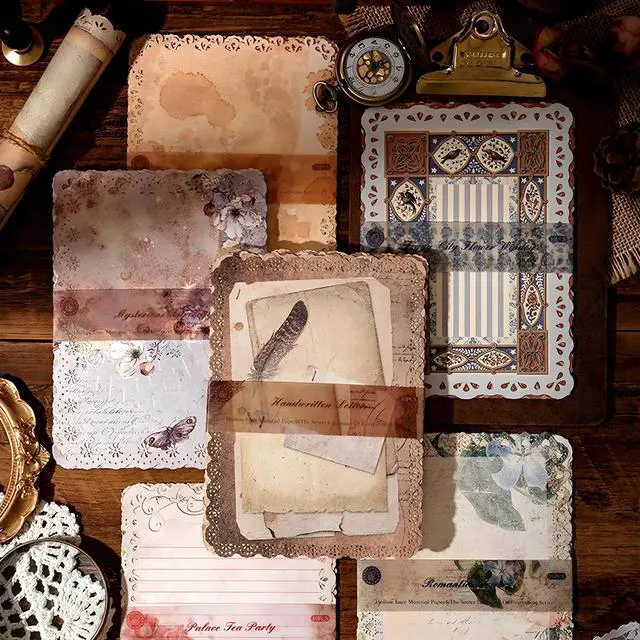 Alt view image 6 of 7 - Vintage Lace-Edged Scrapbook Paper Set - 60 Sheets Retro Paper 4.9x6.9 Inch Shabby Chic Stationery for Journals, Letter Writing Scrapbooking, Planner Bullet Junk, Collage & DIY Gifts