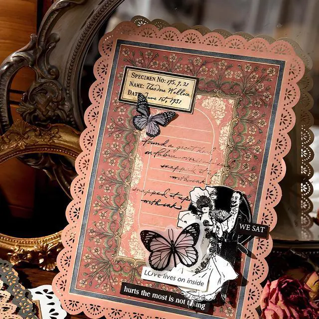 Alt view image 5 of 7 - Vintage Lace-Edged Scrapbook Paper Set - 60 Sheets Retro Paper 4.9x6.9 Inch Shabby Chic Stationery for Journals, Letter Writing Scrapbooking, Planner Bullet Junk, Collage & DIY Gifts