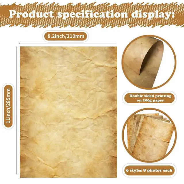 Alt view image 4 of 5 - Vintage Printer Paper A4:Parchment Writing Stationary Papers 48 Sheets,Old Age Printer Papers,Vintage Antique Paper,Retro Painted Border Letterhead,Double-Sided 8.2×11inch.