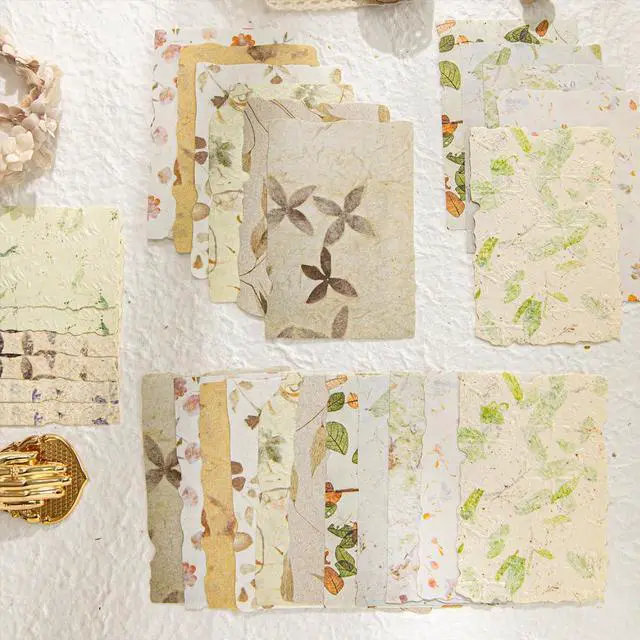 Alt view image 2 of 7 - 84 Sheets Small Textured Scrapbook Paper and 3D Embossed Collage Paper, Handmade Leaf Fiber Deckled Edge Paper for Junk Journal Supplies, Mixed Media, Card Making, DIY Craft Art