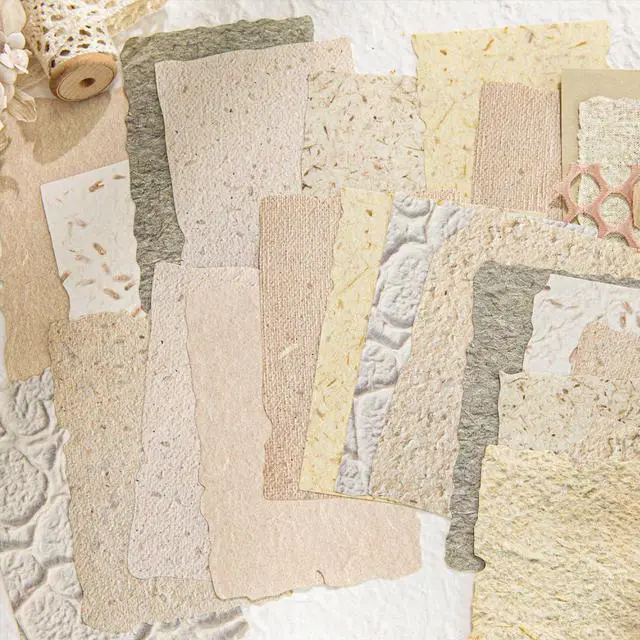 Alt view image 3 of 7 - 84 Sheets Small Textured Scrapbook Paper and 3D Embossed Collage Paper, Handmade Leaf Fiber Deckled Edge Paper for Junk Journal Supplies, Mixed Media, Card Making, DIY Craft Art