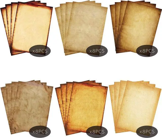 Main image of Stationary Paper 48 Pack Parchment Antique Colored Printed Paper, Stationery Vintage Letter Writting Paper for Craft, Invitations, Map, 8.5 X 11 Inch