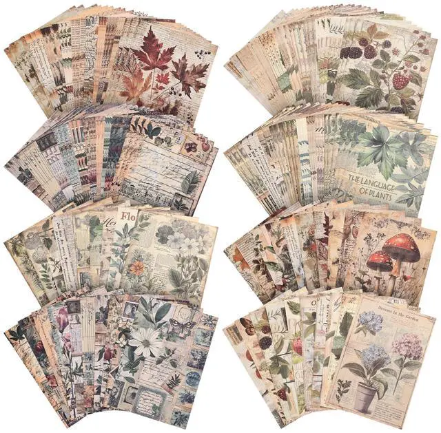 Main image of 120 Sheets Vintage Botanical Scrapbook Paper Set, Journaling Scrapbooking Supplies Craft Decoupage Papers Kit, 4 Themes x 30 Mushroom Floral Antique Letter Design for Junk Journals Collage Card Making