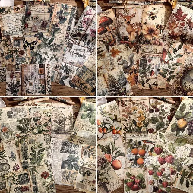 Alt view image 2 of 7 - 120 Sheets Vintage Botanical Scrapbook Paper Set, Journaling Scrapbooking Supplies Craft Decoupage Papers Kit, 4 Themes x 30 Mushroom Floral Antique Letter Design for Junk Journals Collage Card Making