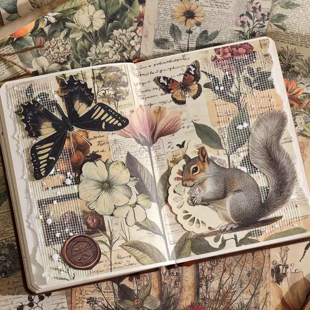 Alt view image 7 of 7 - 120 Sheets Vintage Botanical Scrapbook Paper Set, Journaling Scrapbooking Supplies Craft Decoupage Papers Kit, 4 Themes x 30 Mushroom Floral Antique Letter Design for Junk Journals Collage Card Making