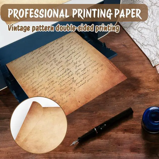 Alt view image 3 of 7 - 64 Sheets Vintage Paper, 8.5 X 11 Letter Size, Aged Antique Paper for Writing, Double-sided Decorative Printer Paper for Invites, Diploma, Art, Craft, Resume