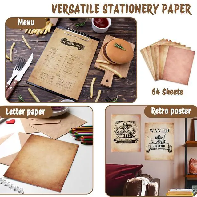 Alt view image 6 of 7 - 64 Sheets Vintage Paper, 8.5 X 11 Letter Size, Aged Antique Paper for Writing, Double-sided Decorative Printer Paper for Invites, Diploma, Art, Craft, Resume