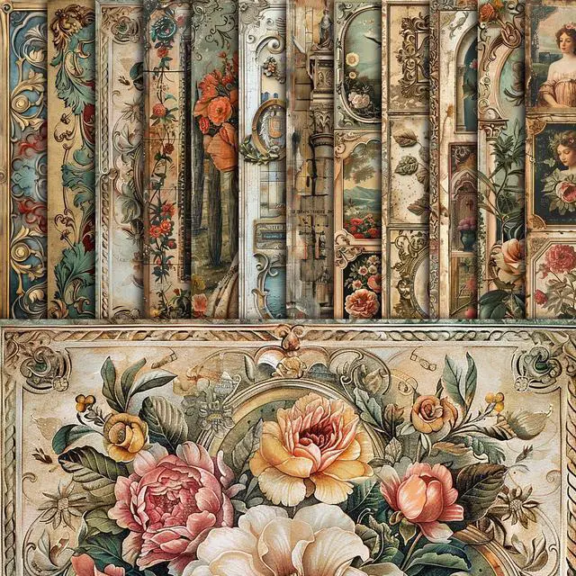 Main image of 48 Sheets Vintage Baroque Scrapbook Paper,Vintage Pattern Decorative Scrapbook for Junk Journals DIY Cards and Photo Albums, Aesthetic Craft Supplies