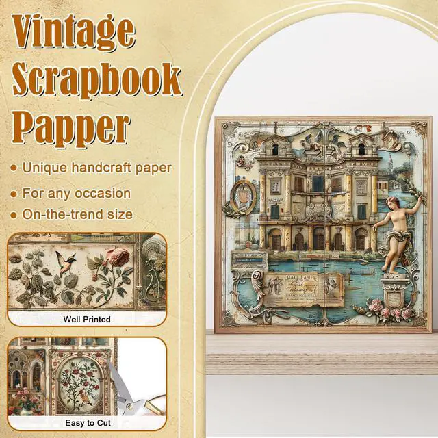 Alt view image 4 of 7 - 48 Sheets Vintage Baroque Scrapbook Paper,Vintage Pattern Decorative Scrapbook for Junk Journals DIY Cards and Photo Albums, Aesthetic Craft Supplies
