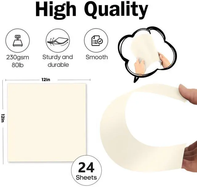 Alt view image 2 of 7 - Cream Cardstock 12x12, Goefun Ivory Card Stocks 80lb, Heavy Weight Paper for Printing, Invitations, Scrapbook, Artworks and Crafting, Photo Albums, 24 Pack