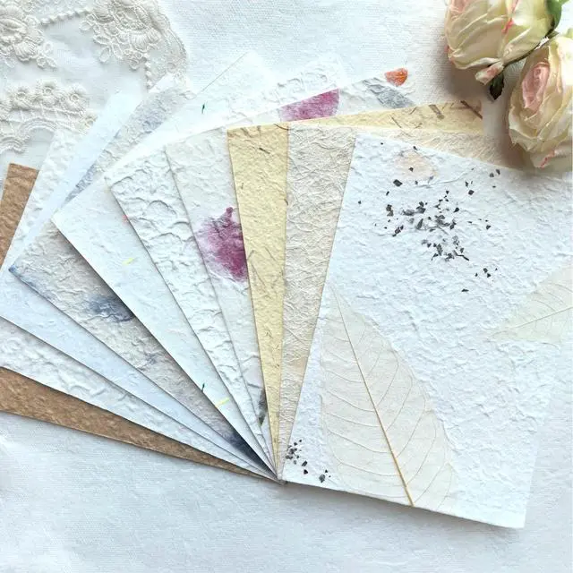 Alt view image 5 of 7 - 10 Desingns Handmade Textured Paper, 8.2"x5.9" Thick Mulberry Paper with Real Botanical, Multicolor Embossed Craft Sheets for Card Making, Scrapbooking, Junk journal, Invitations, Watercolor, Printing