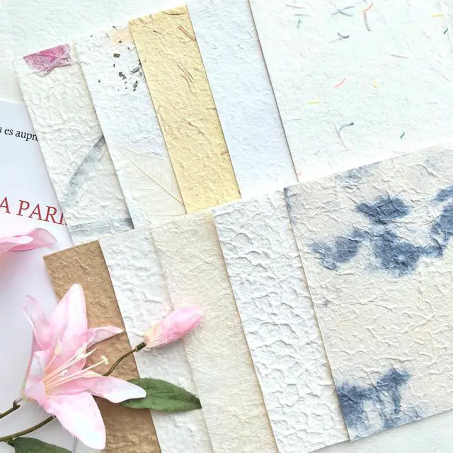 Alt view image 3 of 7 - 10 Desingns Handmade Textured Paper, 8.2"x5.9" Thick Mulberry Paper with Real Botanical, Multicolor Embossed Craft Sheets for Card Making, Scrapbooking, Junk journal, Invitations, Watercolor, Printing