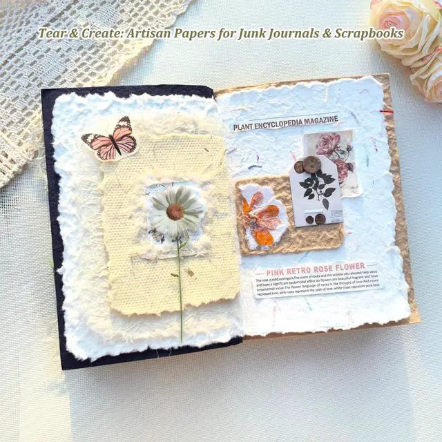 Alt view image 6 of 7 - 10 Desingns Handmade Textured Paper, 8.2"x5.9" Thick Mulberry Paper with Real Botanical, Multicolor Embossed Craft Sheets for Card Making, Scrapbooking, Junk journal, Invitations, Watercolor, Printing