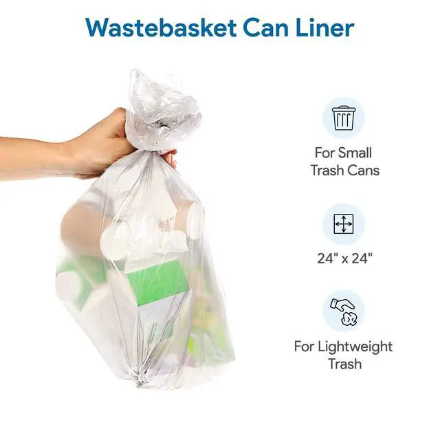 Alt view image 3 of 4 - 7-10 Gallon Clear Garbage Can Liners, 100 Count - Small - Medium Trash Can Liners - High Density, Thin, Lightweight, 8 Microns - for Office, Home, Hospital Wastebaskets - 2 Coreless Rolls