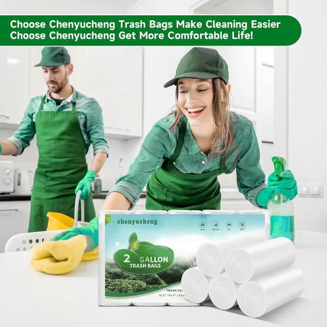 Alt view image 5 of 6 - 2 Gallon Biodegradable Mini Trash Bags - White Compostable Small Garbage Bag For Bathroom Can Unscented Kitchen Office Car Waste Basket Liners 100 count Tiny Strong Thick