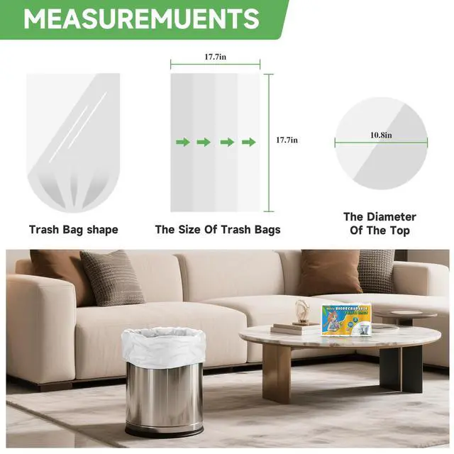 Alt view image 2 of 7 - Small Compostable Trash Bags 2.6 Gallon - 100 Count Unscented Biodegradable Garbage Bag Bulk Clear White Durable Thick Tiny Waste Basket Liners for Kitchen Office Car Pet