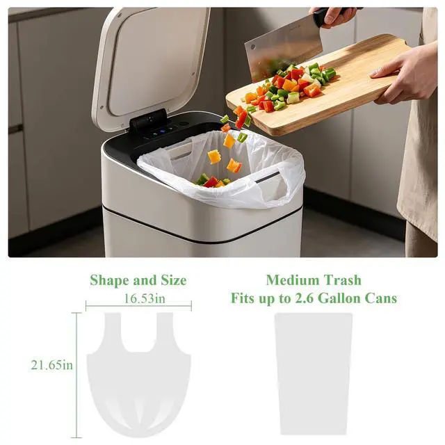 Alt view image 2 of 6 - 2.6 Gallon Small Trash Bags with Handles, White Bathroom Mini Garbage Bags, 100 Count Biodegradable 10 Liter Unscented Tiny Wastebasket Liners for Car Office Kitchen, Strong Thick
