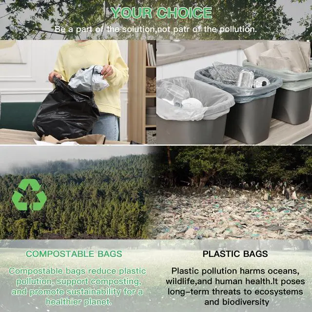 Alt view image 5 of 7 - 4 Gallon Small Bathroom Black Trash-Bags - Compostable Mini Garbage Bags 100 Count Biodegradable Little Waste Basket Kitchen Office Car Unscented Tiny Liners Strong Thick Inwaysin
