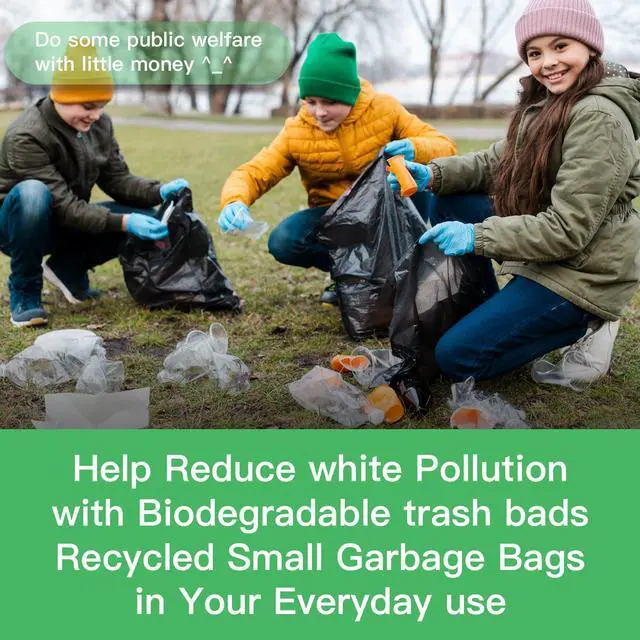 Alt view image 7 of 7 - 4 Gallon Small Bathroom Black Trash-Bags - Compostable Mini Garbage Bags 100 Count Biodegradable Little Waste Basket Kitchen Office Car Unscented Tiny Liners Strong Thick Inwaysin