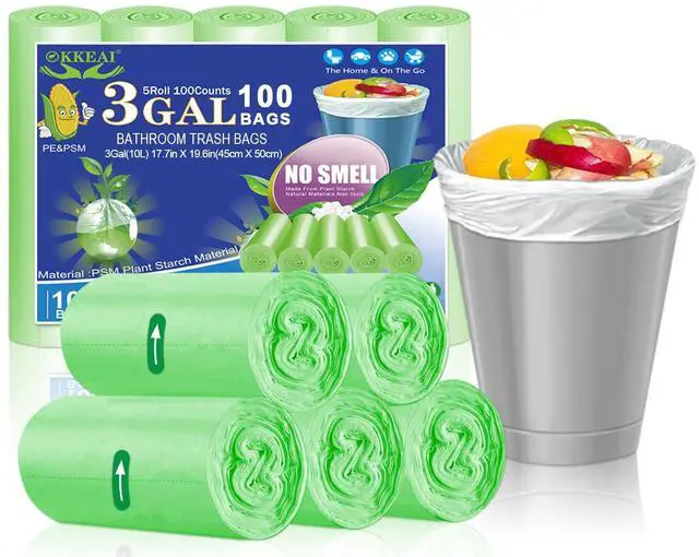 Main image of 3 Gallon Small Trash Bags 100 Counts Small Trash Can Liners Garbage Bags Mini 10L Wastebasket Bin Liners Bags for Bathroom Kitchen Bedroom Living Room Office,Green